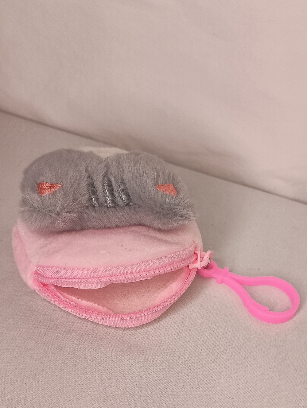 Women's Keychain Bag Charm Cute Plush Kitty Coin Purse Baby Pink - Picture 3 of 5